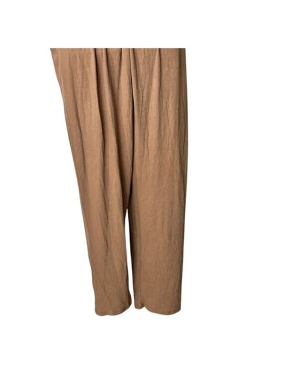 Relaxed V-Neck Camel Jumpsuit with Tie Waist - Picture 8 of 10